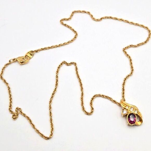 Vintage Avon Goldtone Chain and Pendant Purple and Clear Rhinestones Necklace - Picture 3 of 6